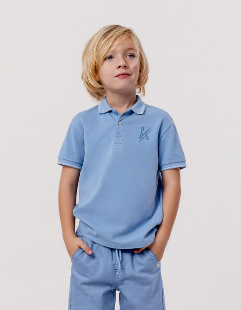 Blue polo shirt with K-lightning embroidery for boys - IKKS