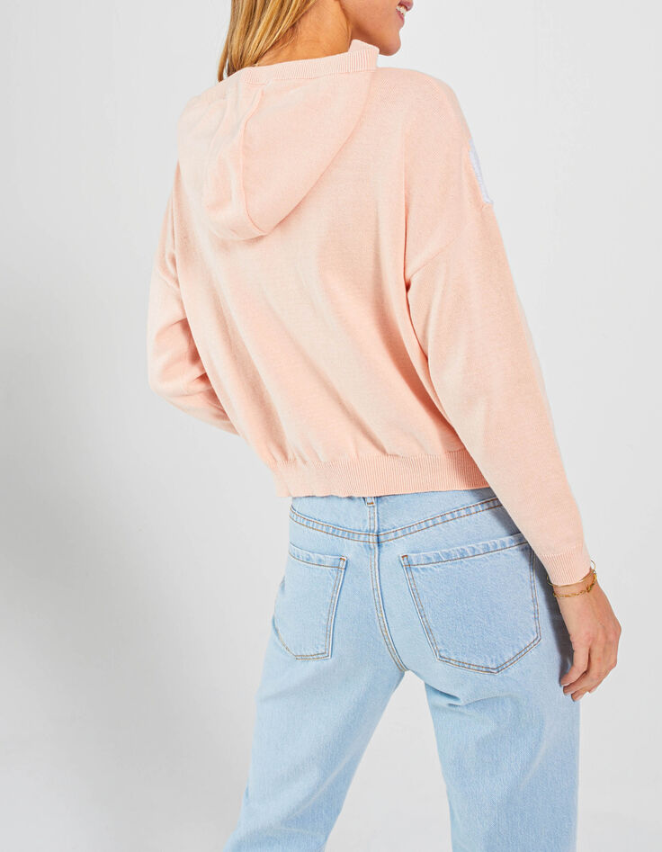 I.Code pink knit XL chevron hooded cardigan-3