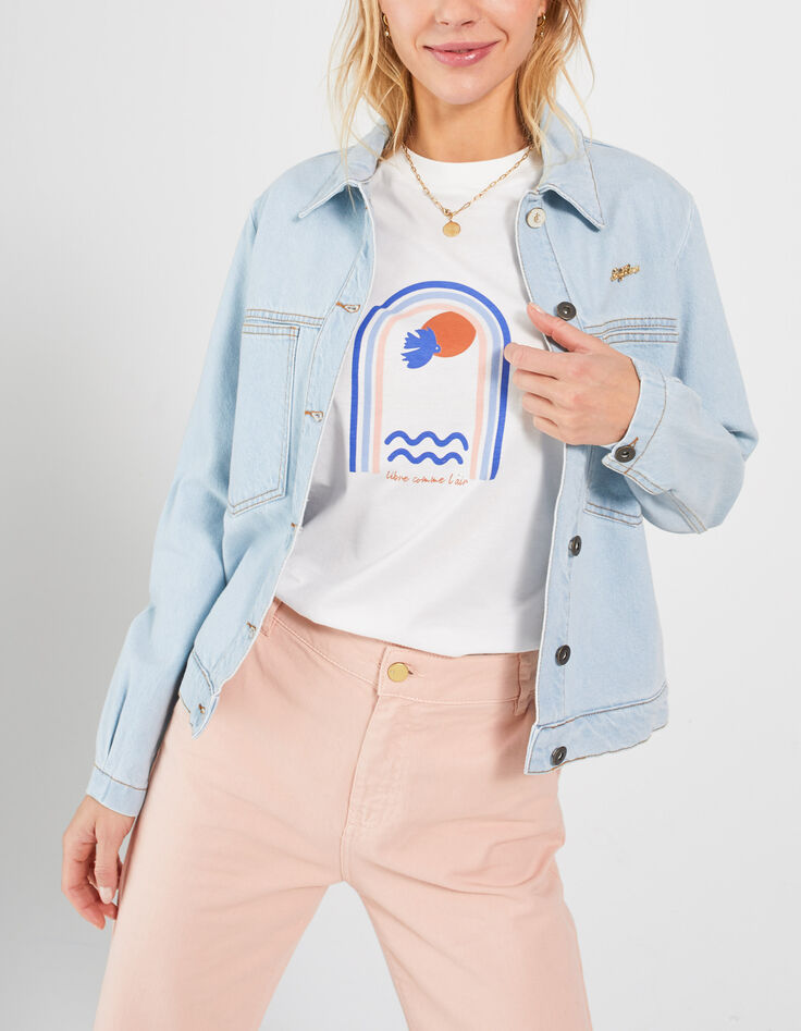 I.Code white bird and rainbow T-shirt-1