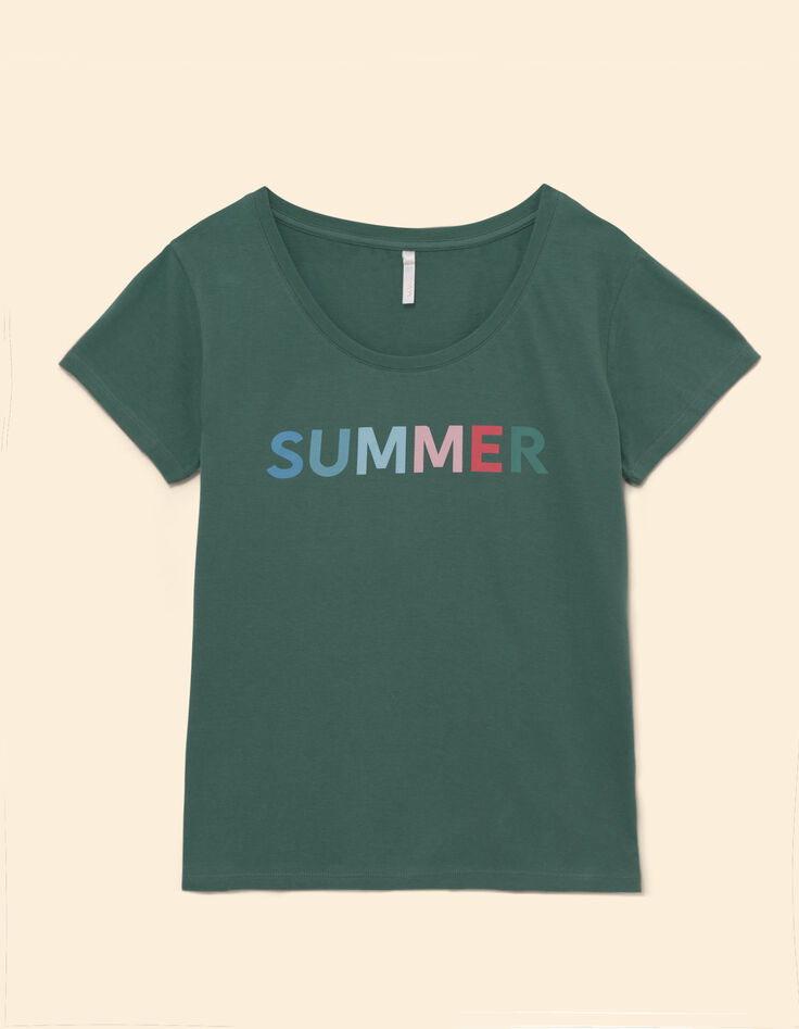 T-shirt manches courtes vert message coloré I.Code-6
