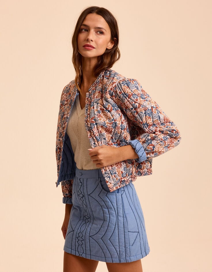 Bomber réversible matelassé bleu et fleurs I.Code-1 Bomber réversible matelassé bleu et fleurs I.Code-1