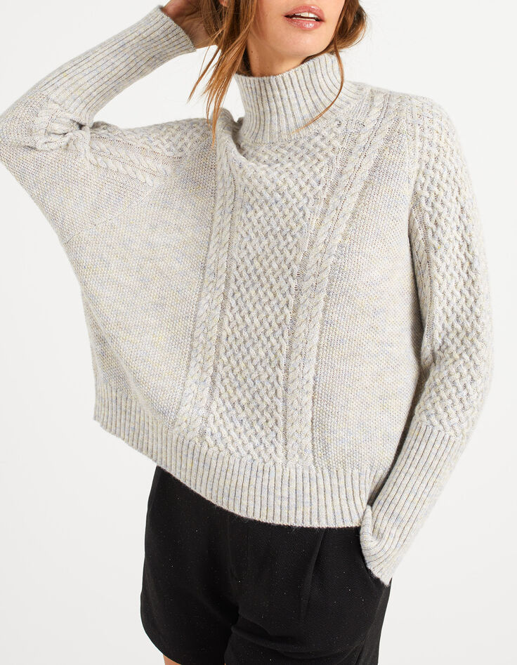 Pull blanc cassé tricot chiné à torsades I.Code-1