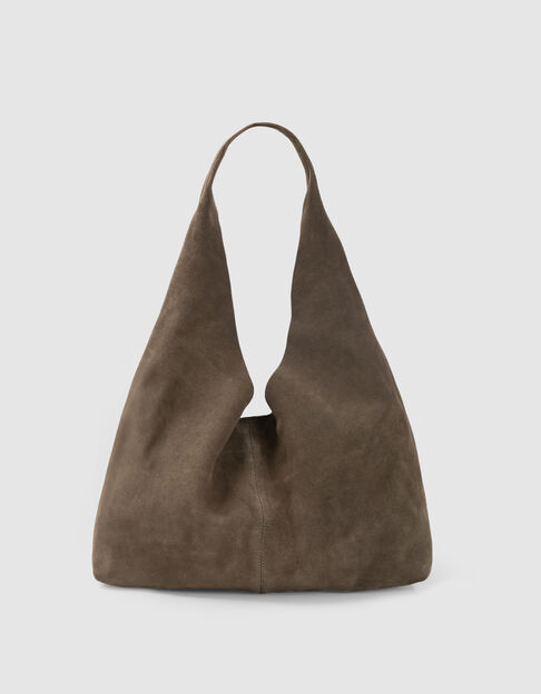 Khaki Hobo Veloursledertasche - IKKS