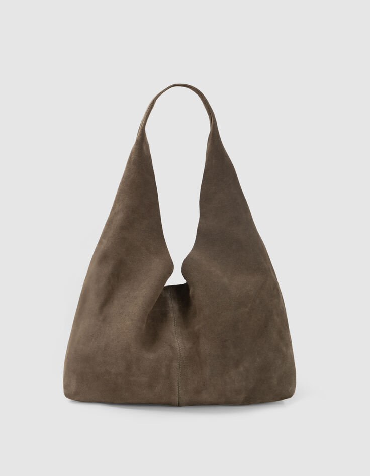 Khaki Hobo Veloursledertasche-1