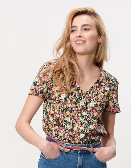 I.Code water pink top + multicoloured flower print