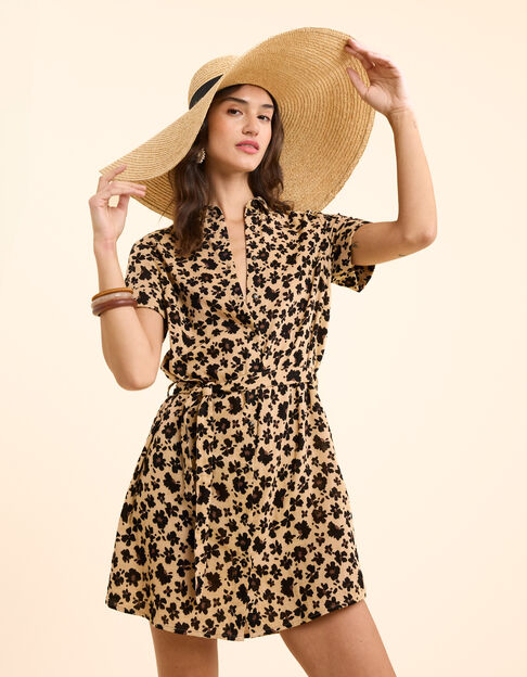 Beige jurk luipaard-bloemenprint I.Code