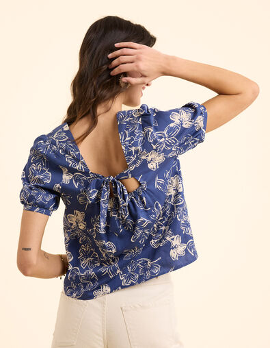 Top marine imprimé maxi fleurs nœud dos I.Code