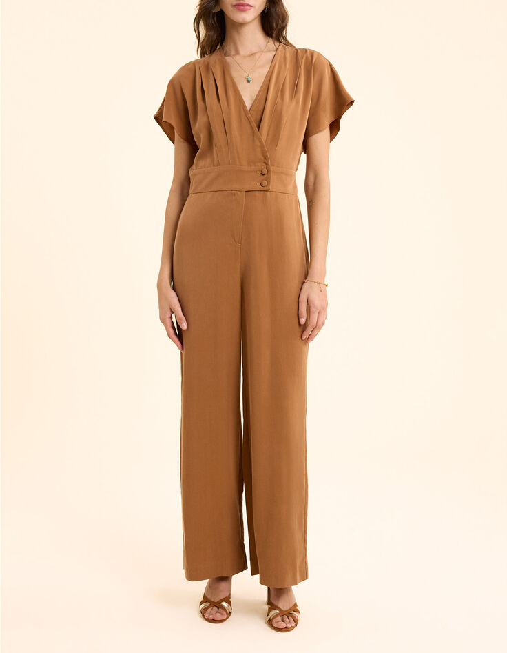Combinaison-pantalon camel large col cache-c&oelig;ur I.Code-8