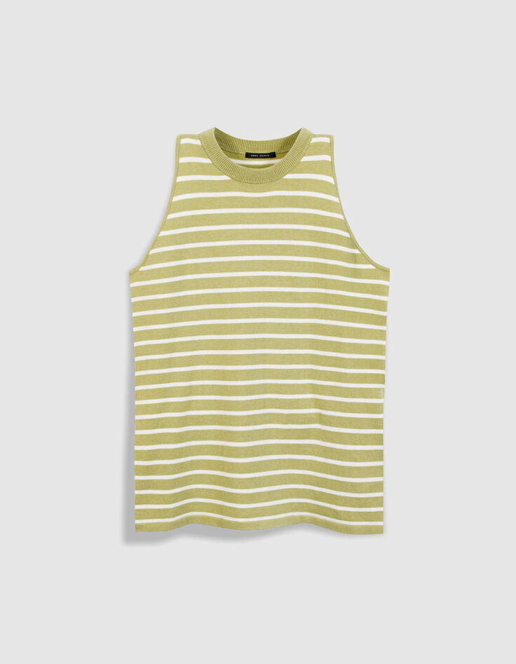 Gr&uuml;n gestreifter &auml;rmelloser Pullover f&uuml;r Frauen-6