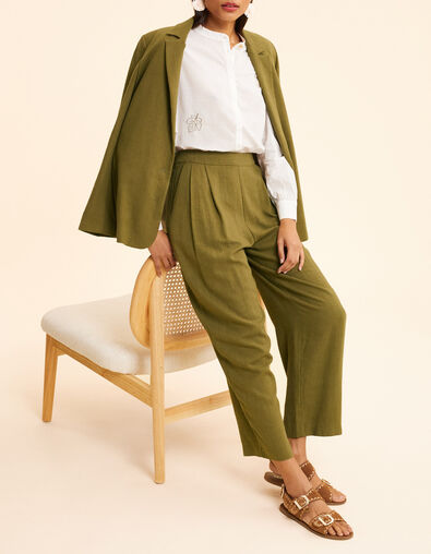 Ecru lurex krijtstreep motief pak broek I.Code