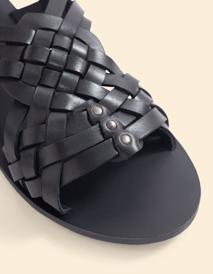 Leren sandalen zwart gevlochten bandjes I.Code-3 Leren sandalen zwart gevlochten bandjes I.Code-3