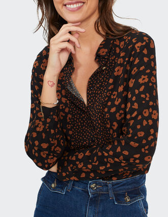 Chemise noire à imprimé léopard I.Code 