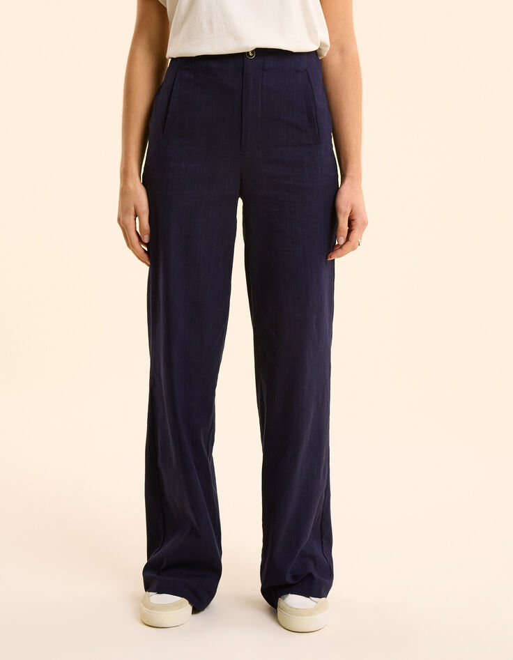 I.Code Anzughose mit weitem Bein aus navyfarbenem Faux-Uni-4