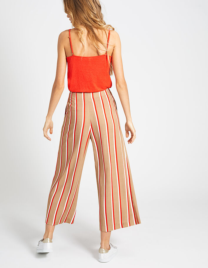 I.Code sand with poppy and white stripes wide trousers - I.CODE