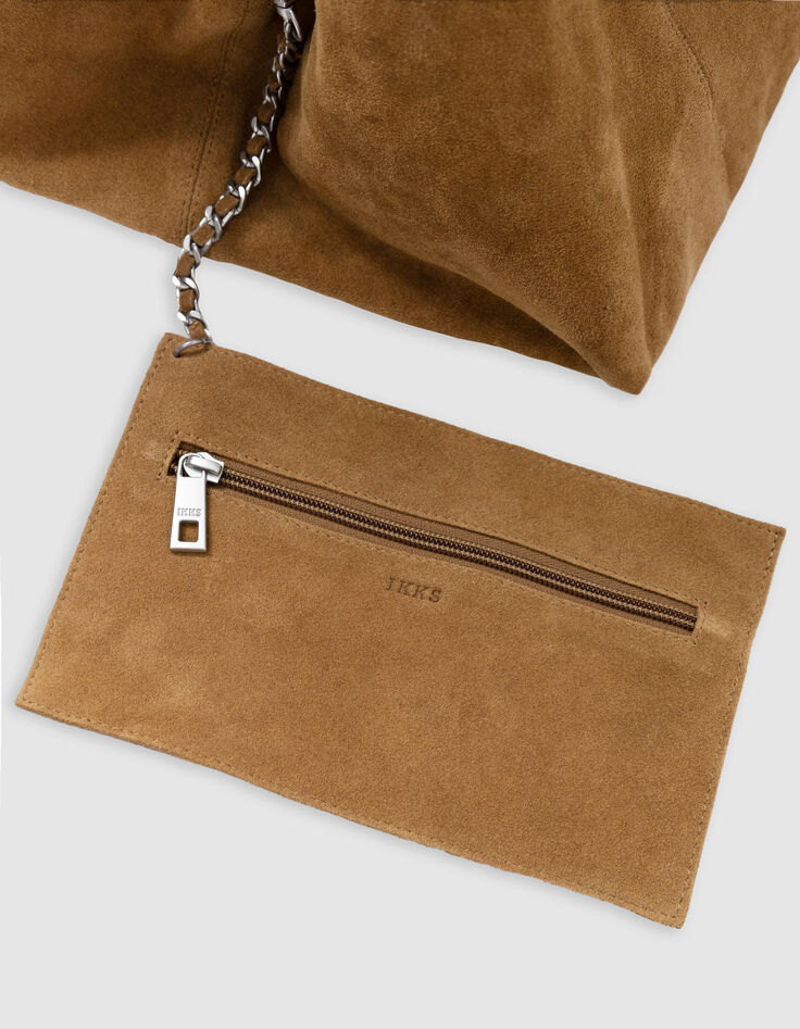 Camelbraune Hobo Veloursledertasche-7