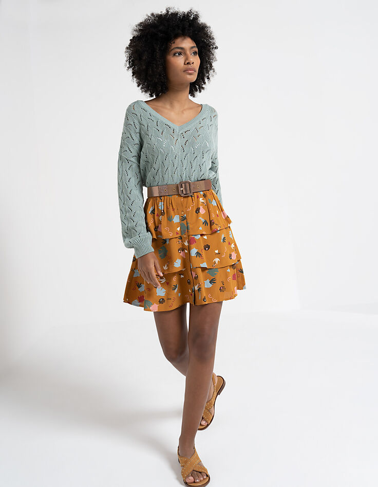 Pull light green tricot ajouré dos cache-cœur I.Code-6