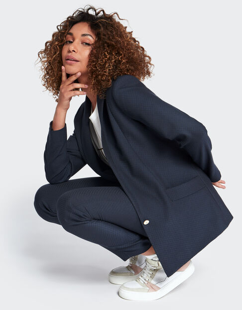 Veste de costume marine jacquard pied-de-poule I.Code