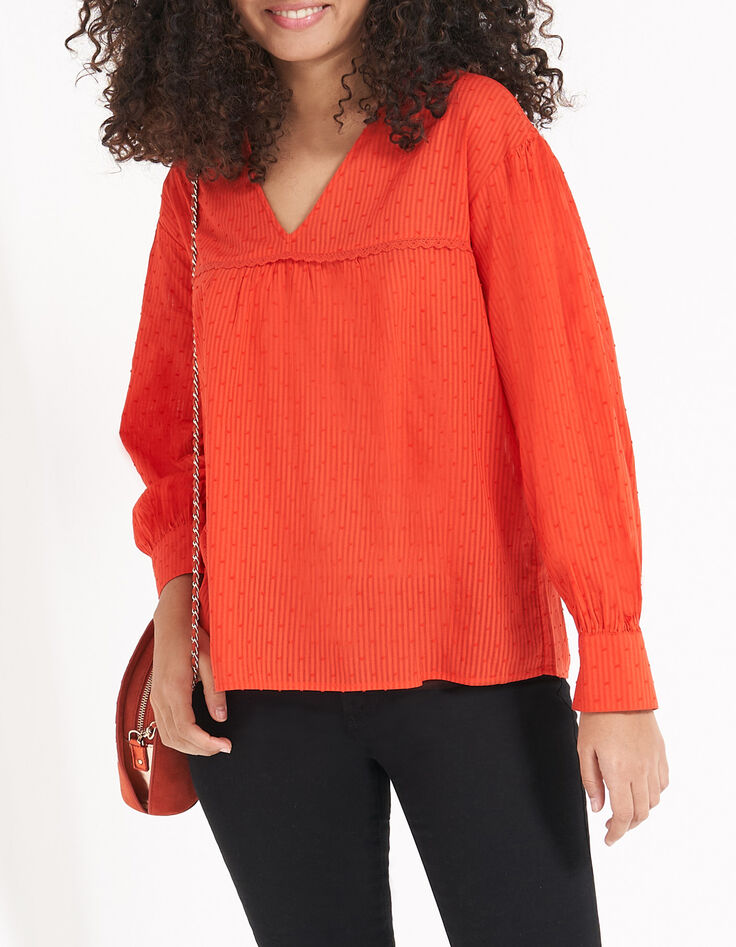 Bluse, Pünktchen-Jacquard, in Spicy Orange I.Code-2 Bluse, Pünktchen-Jacquard, in Spicy Orange I.Code-2