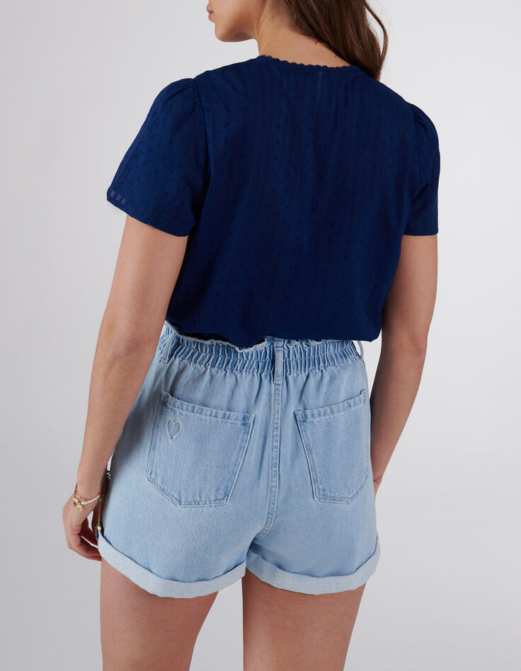 I.Code indigo striped jacquard blouse-3