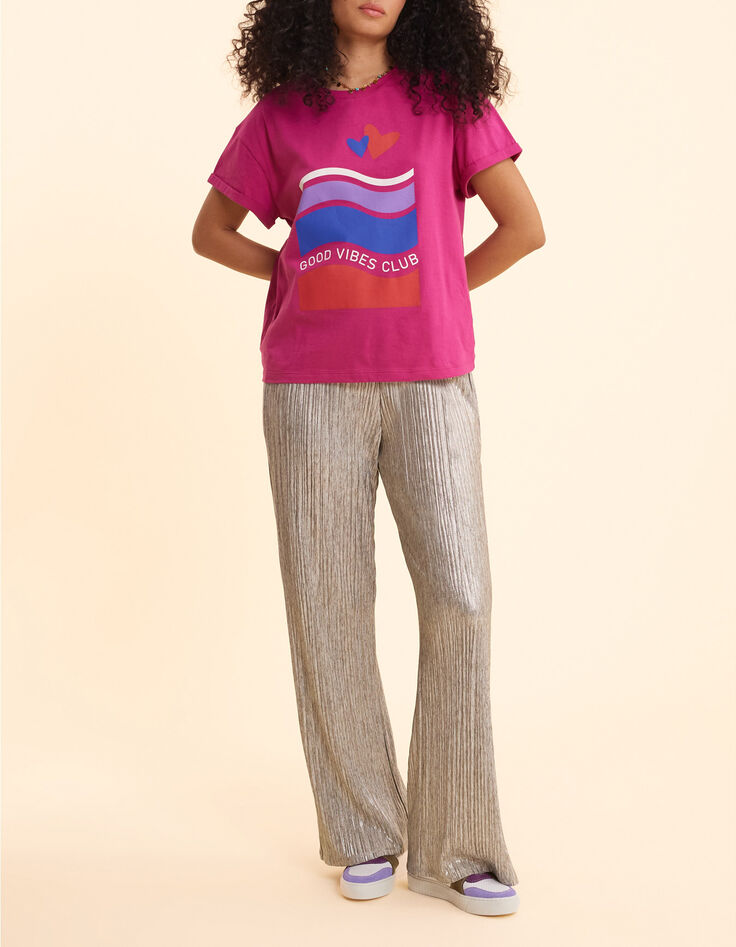 T-shirt rose message, rayures, c&oelig;urs I.Code-3