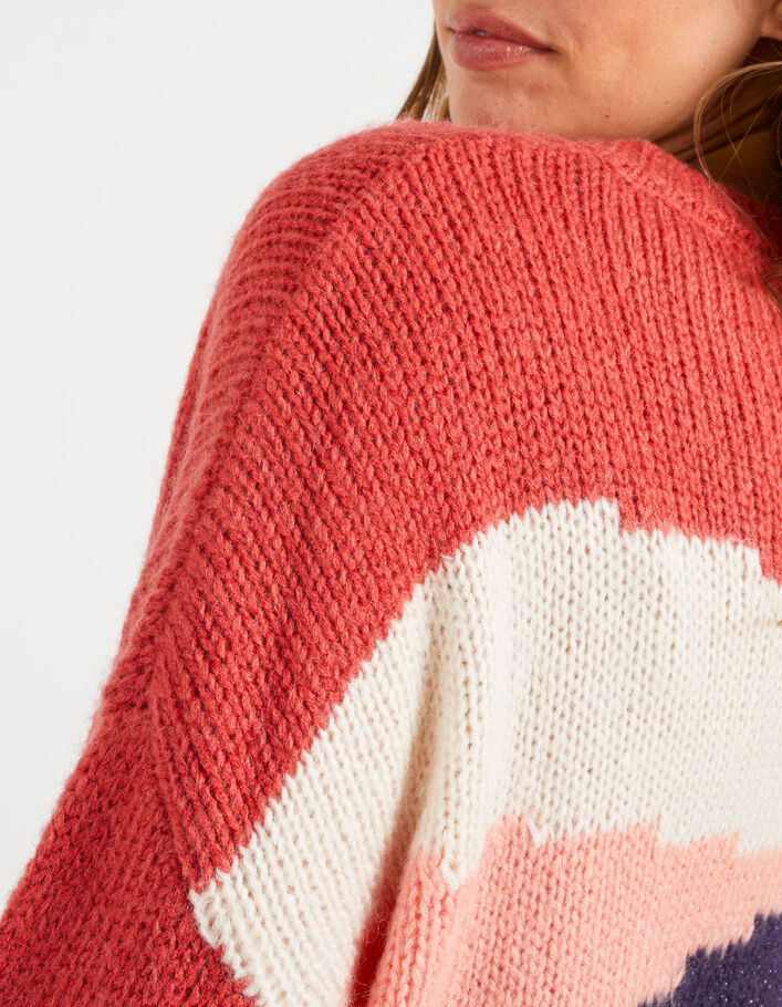 I.Code candy red colour-block style knit sweater - I.CODE
