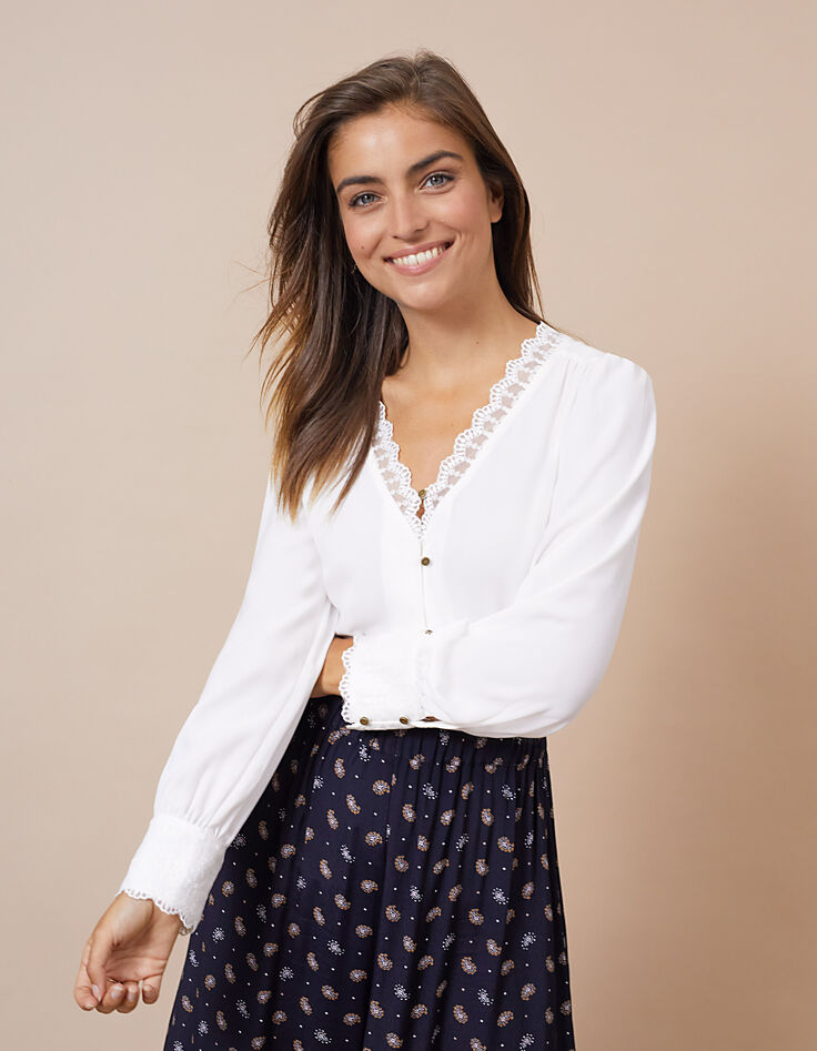 Blusa blanco roto con encaje I.Code-1