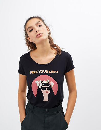 Zwart T-shirt Free your mind met gezicht I.Code