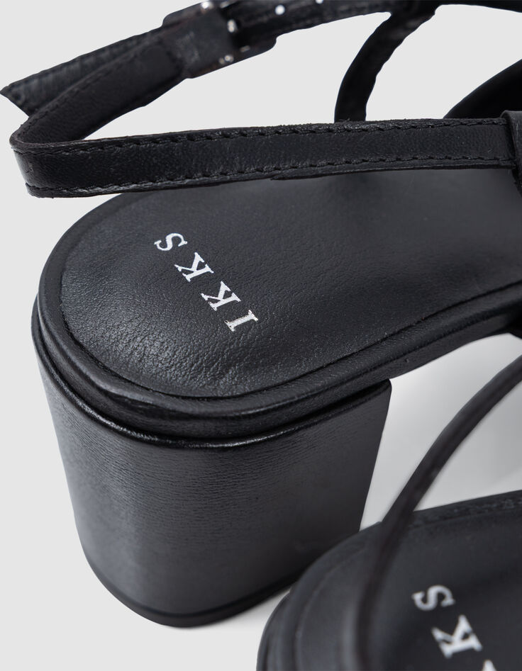 Damen schwarz Leder &Ouml;se Slingback Pumps-6