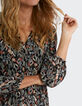 Robe noire plissée à imprimé végétal I.Code-5