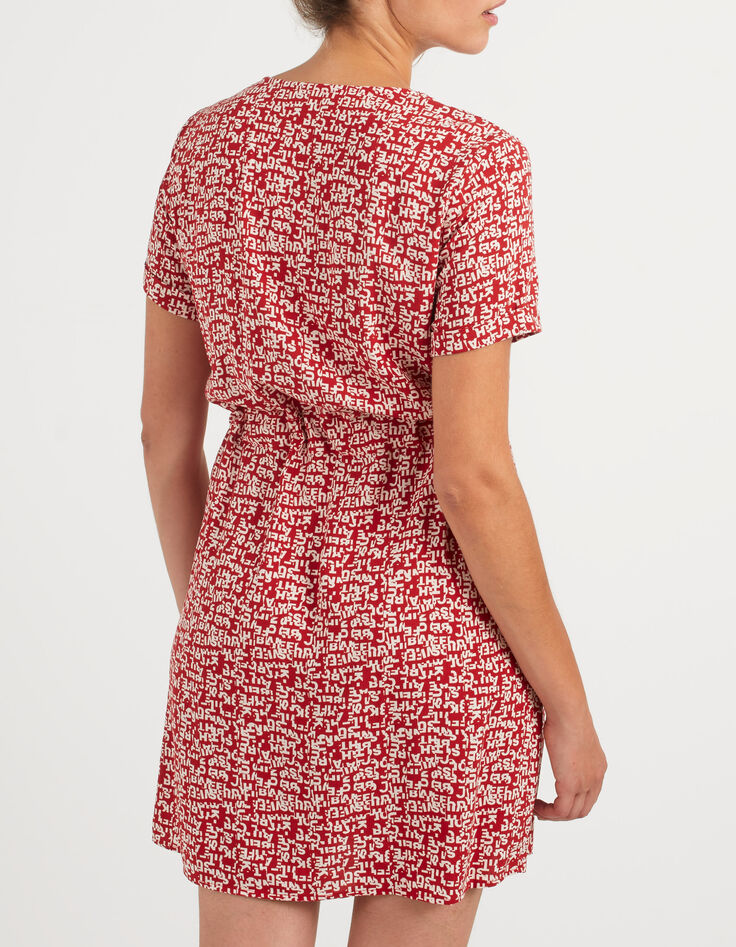 Jurk in candy red print mini-letters I.Code-3 Jurk in candy red print mini-letters I.Code-3