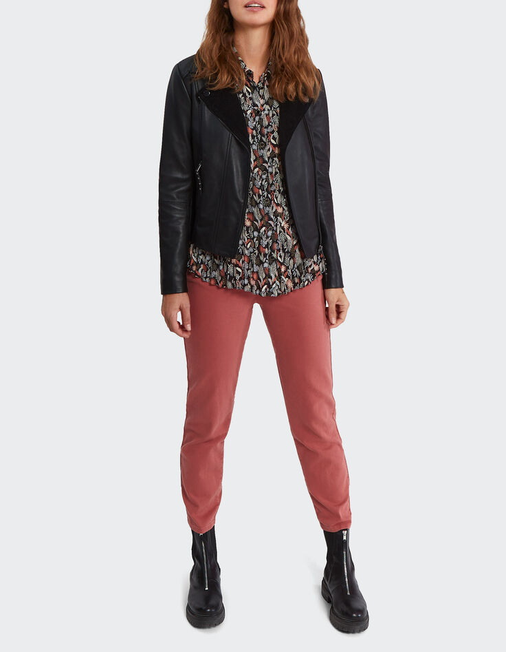 Zwarte hemdblouse plissé met plantenprint I.Code-2