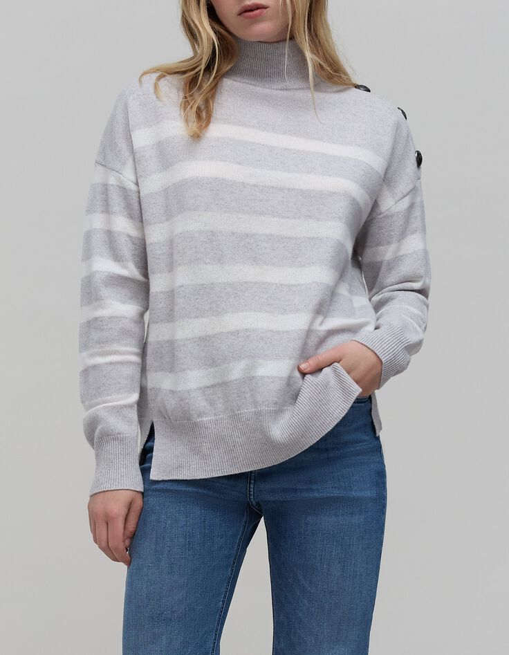 Damen Strickpullover ecru gestreift grau-2