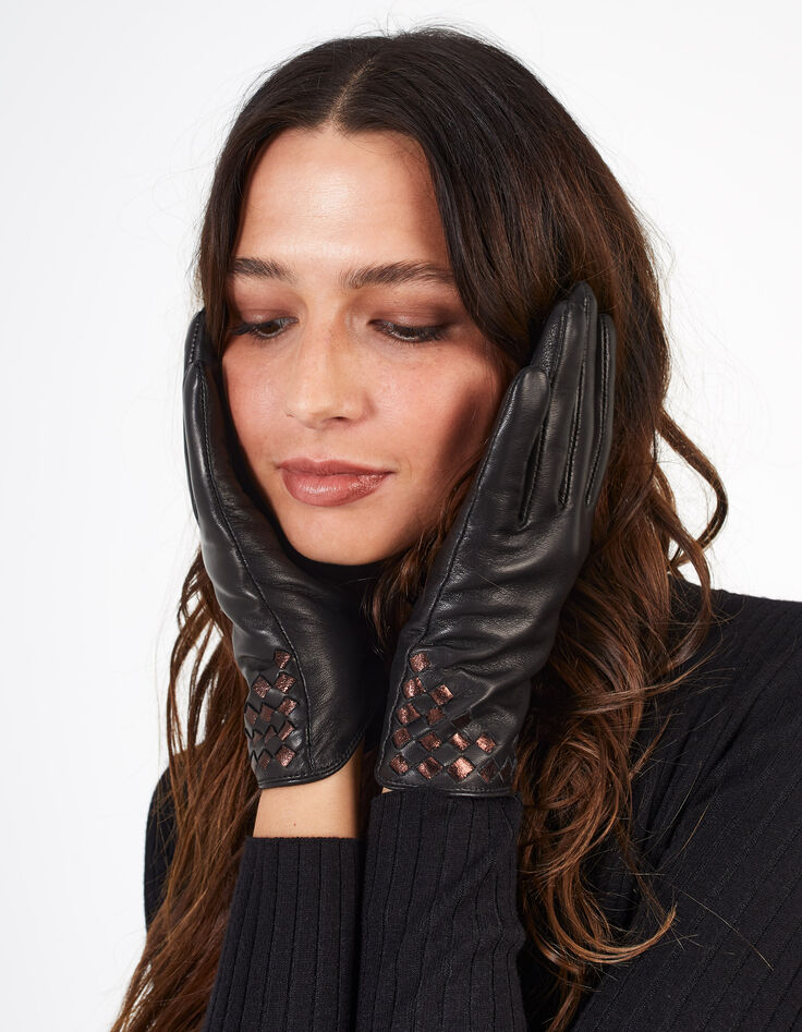 Guantes negros piel trenza marrón I.Code-1