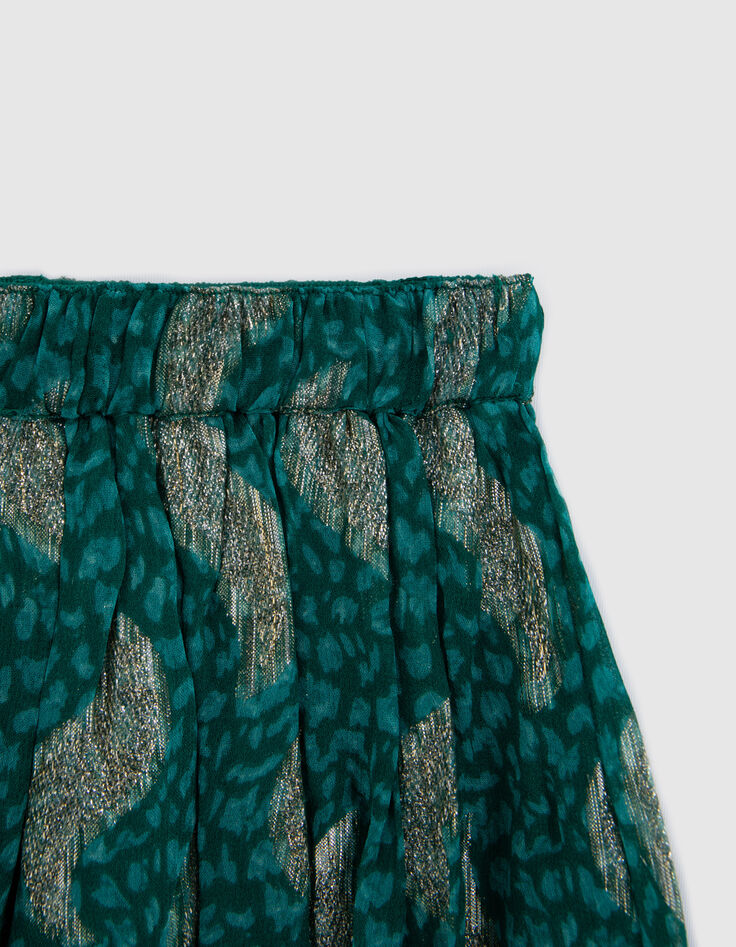 Girls&rsquo; green short skirt with sparkling peacock print-2