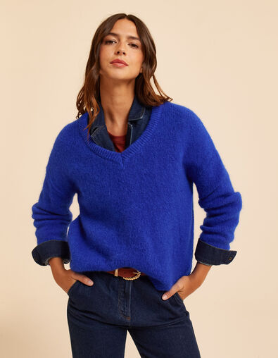 I.Code blue knit V-neck sweater Marine