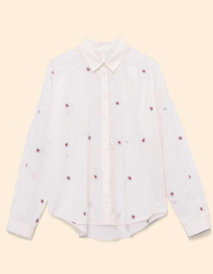 Camisa blanca con bordado de flores I.Code-8