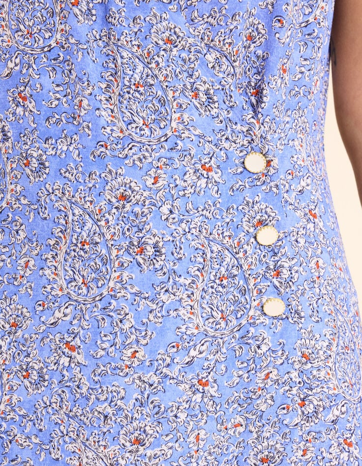 Robe portefeuille bleue imprimé cachemire floral I.Code-6 Robe portefeuille bleue imprimé cachemire floral I.Code-6