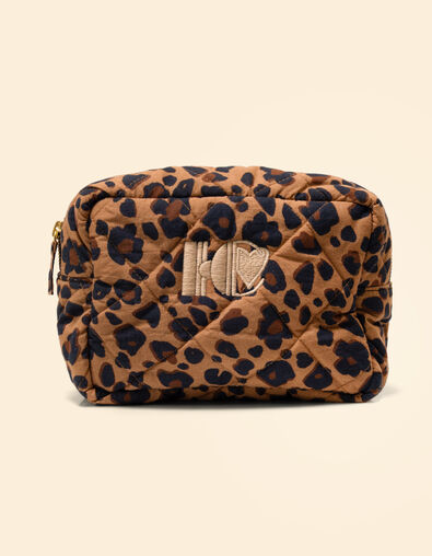 De clutch bruin luipaardmotief borduurwerk IC I.Code