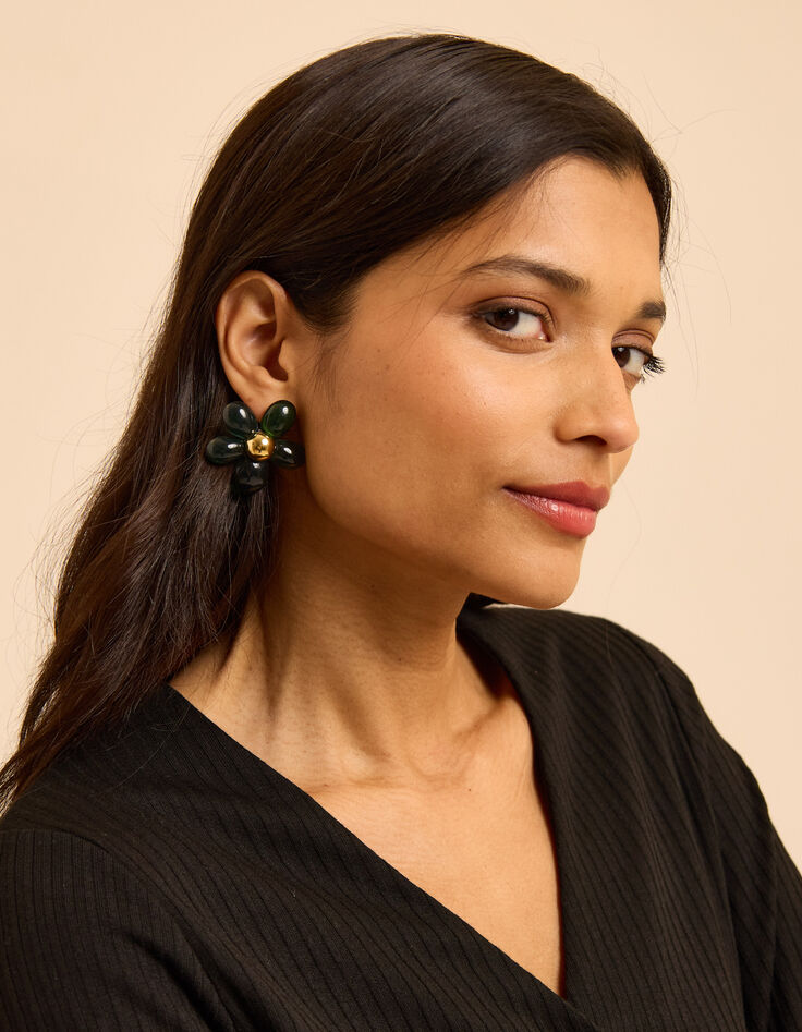 I.Code green flower earrings-3