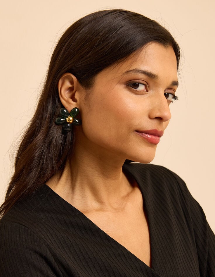 I.Code green flower earrings-3 I.Code green flower earrings-3