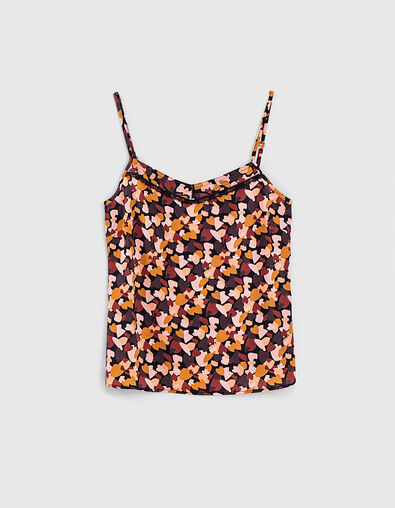 I.Code black graphic heart print lingerie-style top - I.CODE