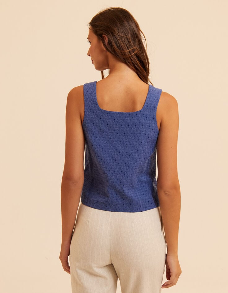 Top bleu jacquard fantaisie boutonné I.Code-3 Top bleu jacquard fantaisie boutonné I.Code-3