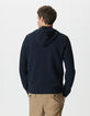 Blaue Herrenstrickjacke Biobaumwolle Ausschnitt Kapuze-4