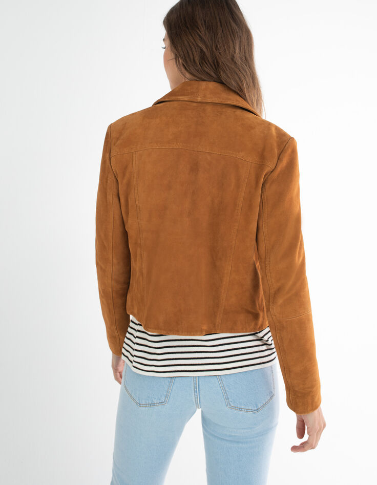 Veste caban court camel en cuir velours I.Code-6