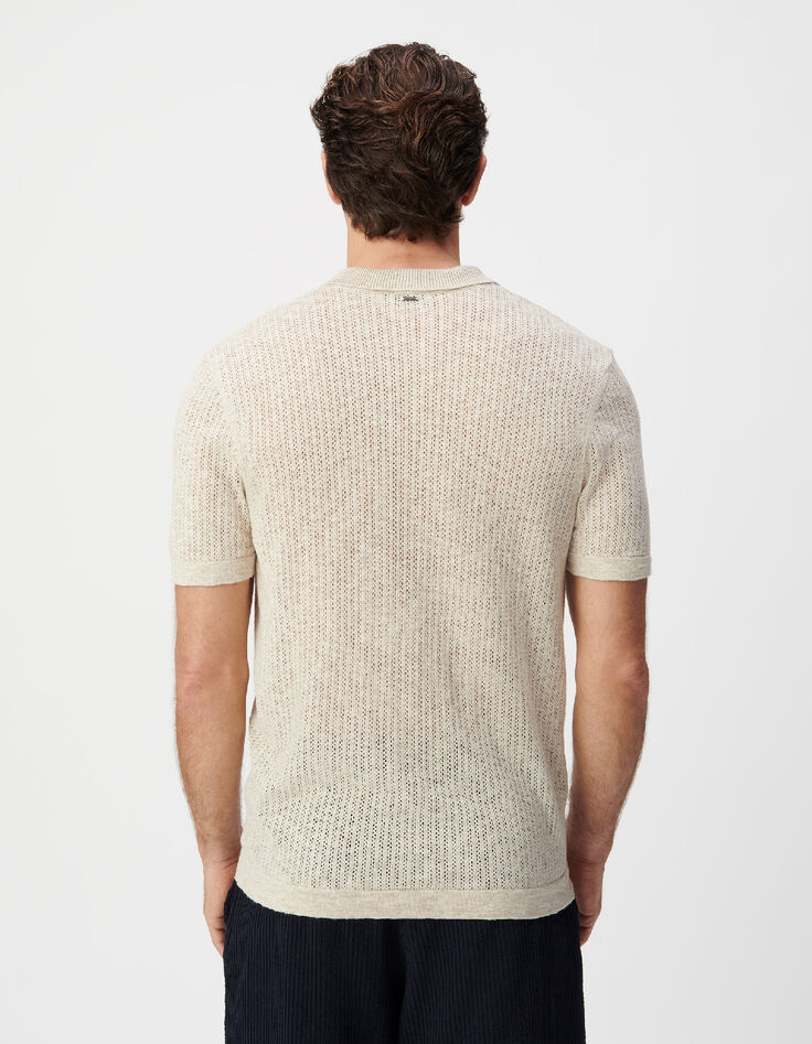 Beiges Herrenpoloshirt, Lochstrick-3