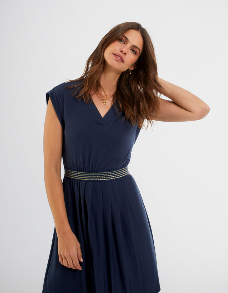 Vestido azul marino elástico raya lúrex dorado I.Code-2