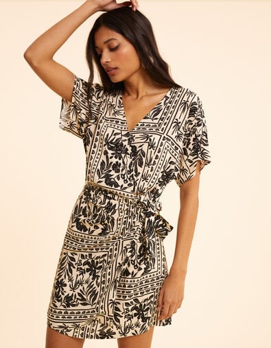 Robe écrue imprimé bandana végétal I.Code
