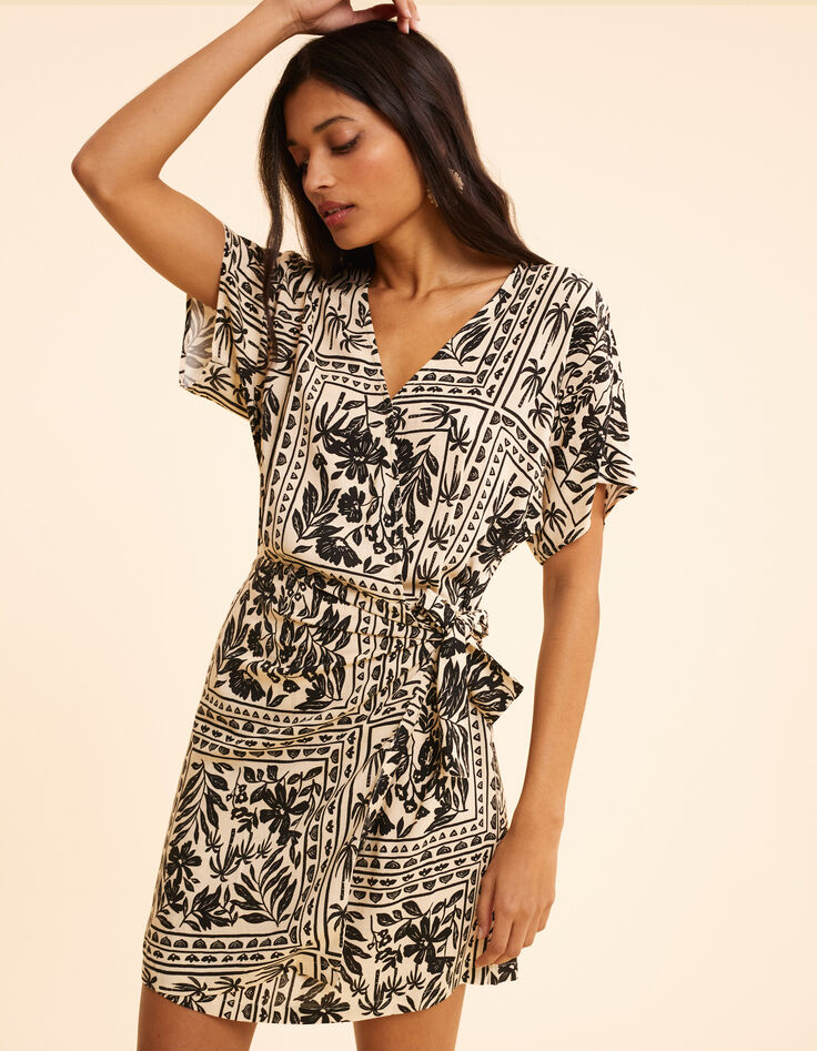 Robe écrue imprimé bandana végétal I.Code-1