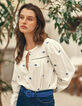 I.Code ecru blouse with blue flower embroidery-1