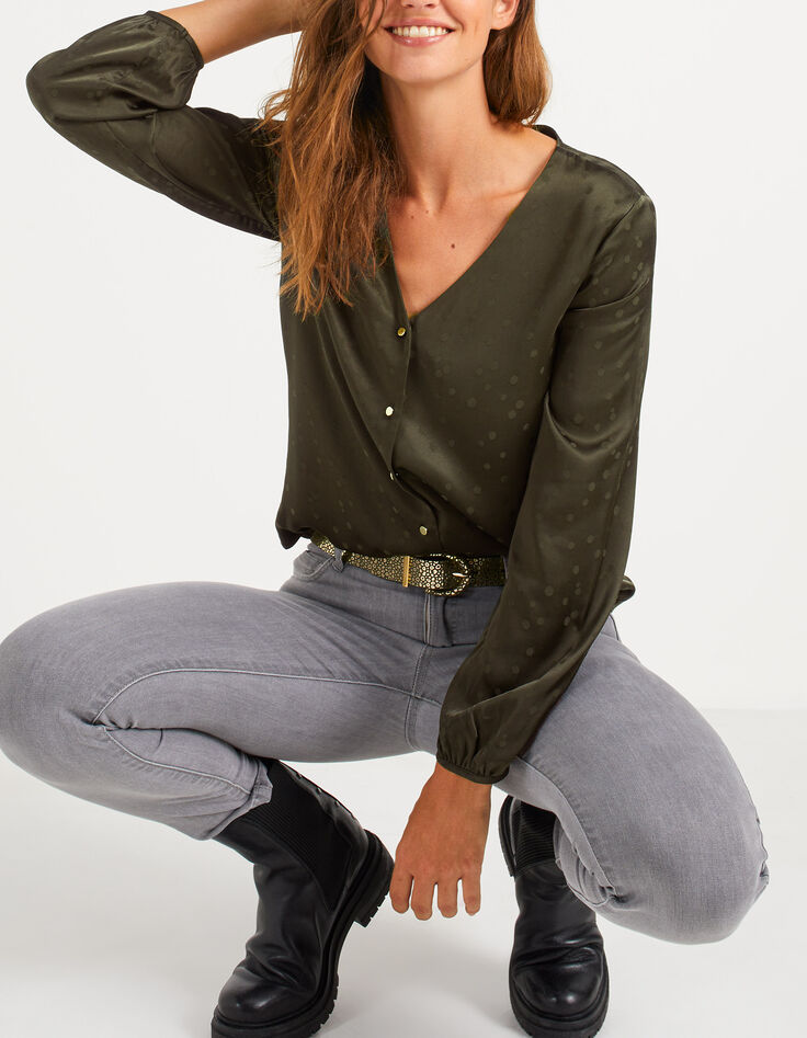 Blouse vert empire jacquard motif pois I.Code-1